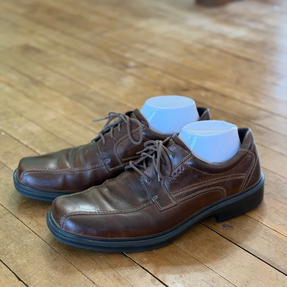 ECCO Men's Sz 44‎ (10-10.5) Helsinki Bike Toe Oxford Lace Up Derby Shoe Brown